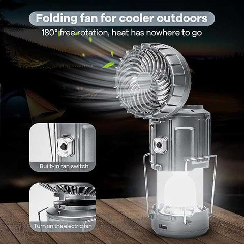 6in1 portable outdoor LED camping lantern with fan solar charge rechargeable light energy saving tent lamp flashlight